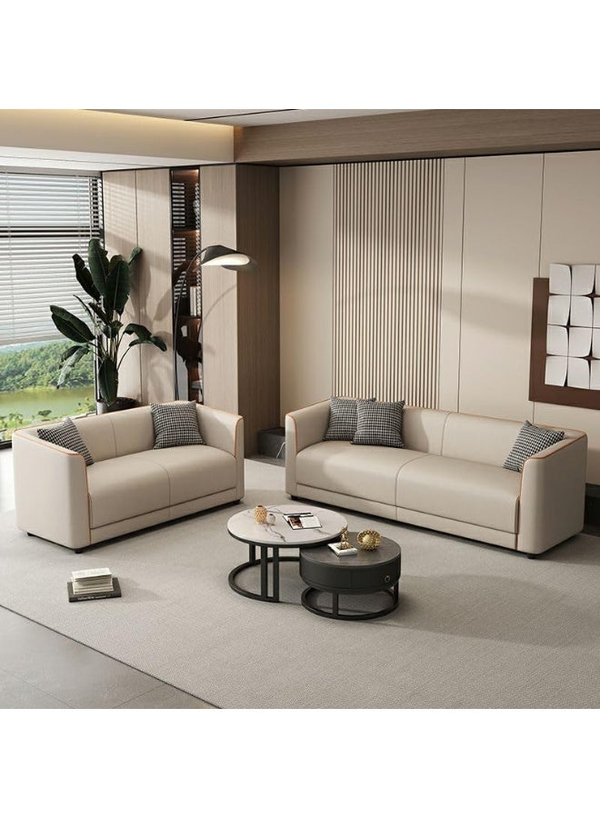 Poppins Home Poppins HOME Contemporary Sofa with Houndstooth Pattern Cushions (Beige, 3seater+2)  - Image 1