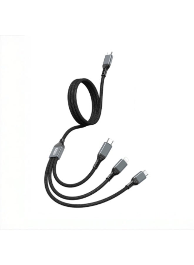 Go-Des PD 3in1 Flash Cable 100W Fast Charging Nylon Braided 1.2M for USB-C and iPhone Devices - Image 1