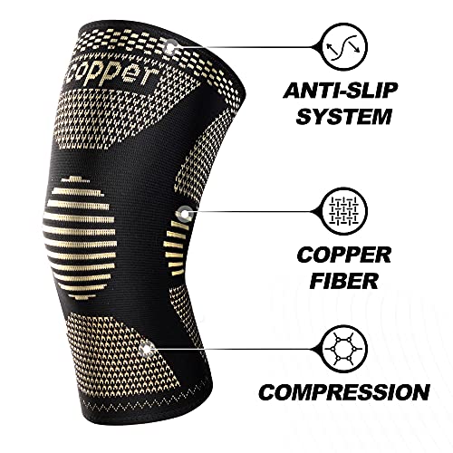 JHVW Copper Knee Brace for Women Men, 2 Pack Knee Braces for Knee Pain, Knee Support Compression Sleeve for Meniscus Tear, ACL & Arthritis Pain Relief - Image 3