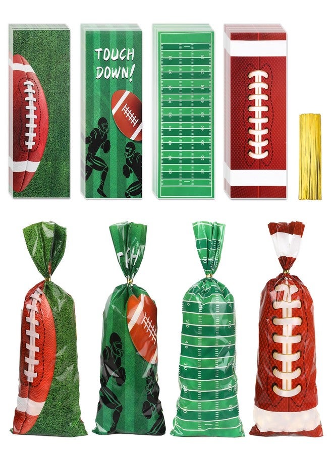 eowqeiur 100 PCS Football Cellophane Bags(5x11 Inch) for Goodie Candy Treat Goody Snack Gifts Wrap Football Theme Birthday Team School Class Party Favors Supplies Bulk Trunk or Treat Tailgate Plastic Baggies - Image 1