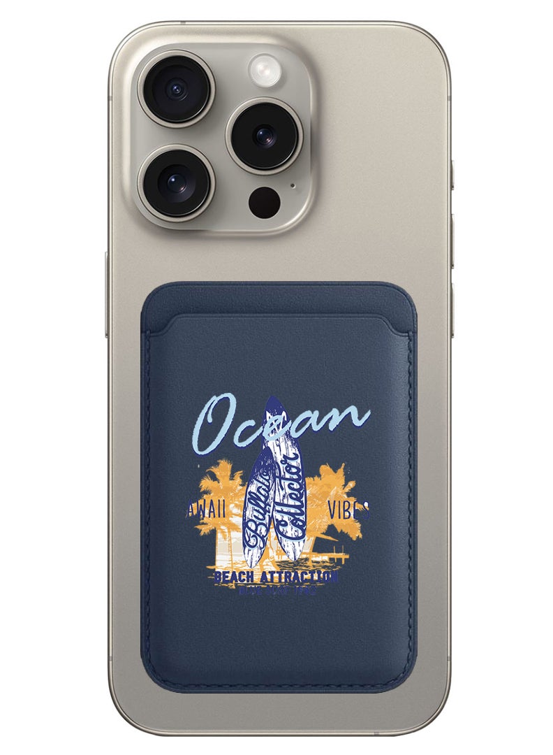 Theodor Magnetic Wallet, Compatible with MagSafe Wallet, for iPhone Wallet, for iPhone 16/15/14/13/12 Series, Not for iPhone 13/12 mini, 3 Card Holder, Vegan Leather, Navy - Ocean - Image 1