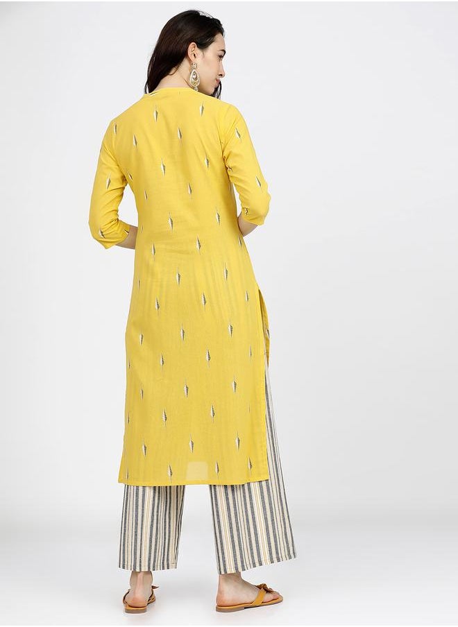 Vishudh Women Yellow Printed Cotton Kurta Set by Styli  - Image 3