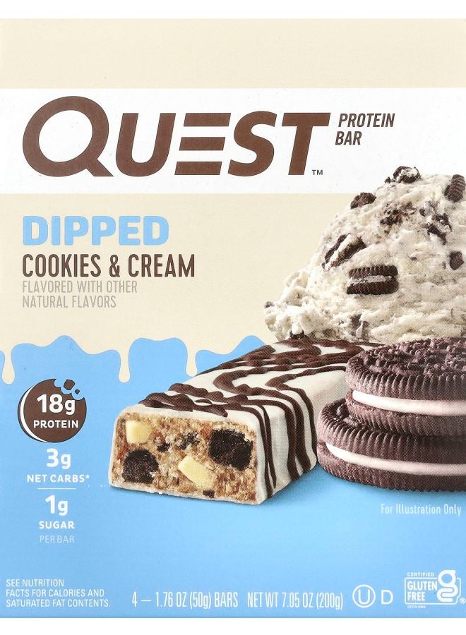 Quest Nutrition بار بروتين مغطس بنكهة الكوكيز والكريمة 4 بار 1.76 أونصة (50 جرام) لكل منها