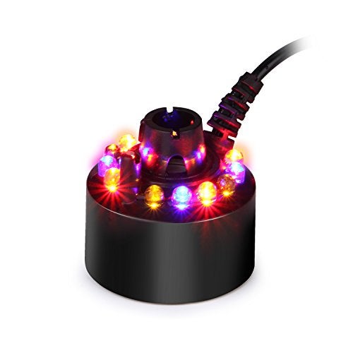 AGPTEK Mist Maker Fogger Water Fountain Pond Fog Machine Atomizer Air Humidifier with 12 LED Light Color Change for Office Home Room Car, Black - Image 1