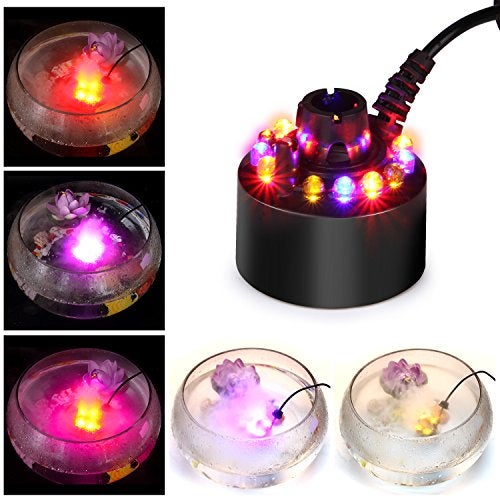 AGPTEK Mist Maker Fogger Water Fountain Pond Fog Machine Atomizer Air Humidifier with 12 LED Light Color Change for Office Home Room Car, Black - Image 2