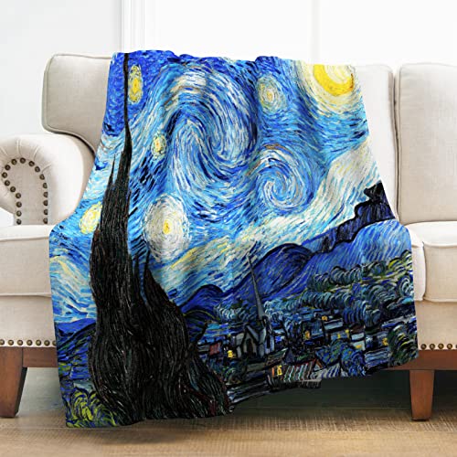 Levens The Starry Night Throw Blanket, Abstract Theme Decor for Couch Bed Sofa Travelling Camping, Birthday Christmas Soft Cozy Lightweight Flannel Fleece Blankets for Kids 50"x60" - Image 1