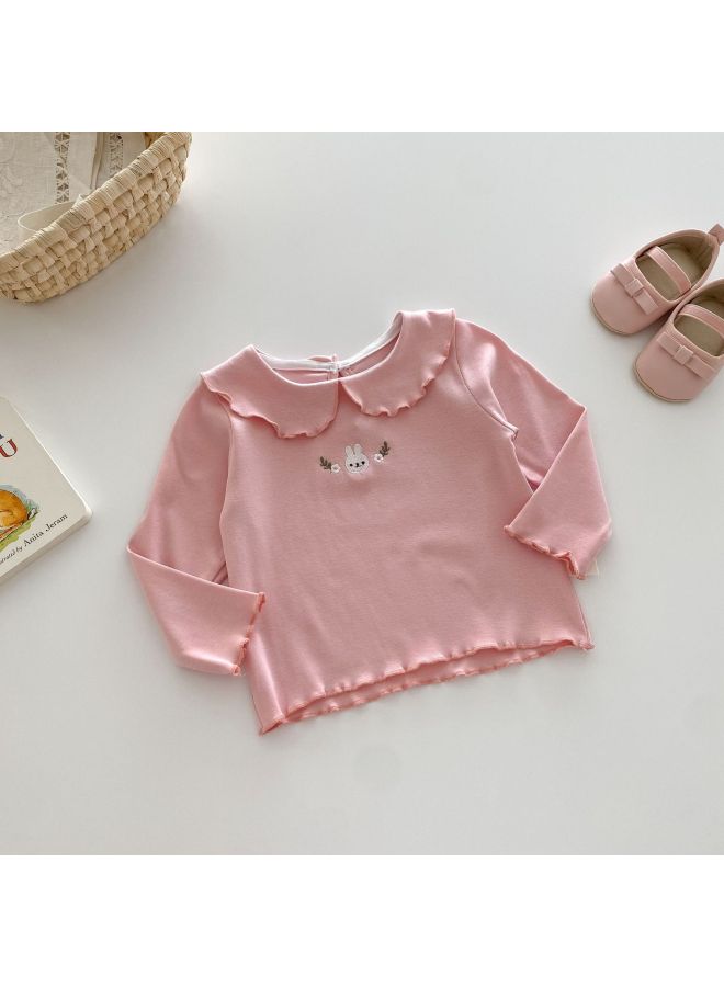 Girls Solid Color Base Shirt 0-5 Years Old Autumn South Korea Children's Wear Baby Cute Rabbit T-shirt Children's Autumn Wear Ay524