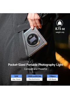 KASTWAVE 12W RGB Camera Light, Portable Photography Lighting, RGB LED Video Light with App Control, Supports Used While Charging, Dimmable Panel Lamp, CRI97+/26 Scenes/2500K-8500K Mini On Camera Light  - Image 4
