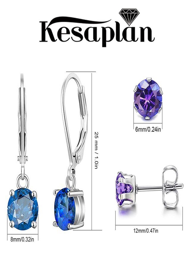 KesaPlan Multicolor Crystal Dangle Studs Earrings Set for Women 925 Silver Hypoallergenic Dangle Earrings Leverback Drop Earring Fashion Cubic Zirconia Leverback Stud Earring Sets Trendy Cubic Zirconia Jewelry Gifts for Women - Image 2