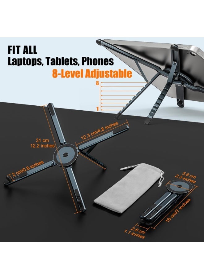 ZAFRA Foldable Multi-Device Stand - 8-Level Adjustable Height for 10–16" Laptops & 4–13" Phones/Tablets | Lightweight Aluminum Magnetic Holder with Travel Pouch - Image 4