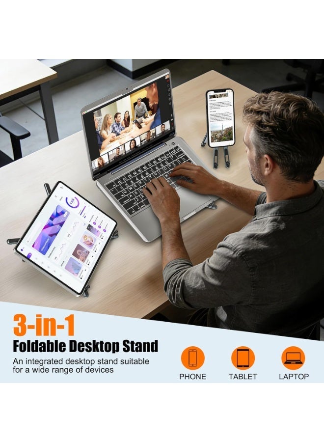 ZAFRA Foldable Multi-Device Stand - 8-Level Adjustable Height for 10–16" Laptops & 4–13" Phones/Tablets | Lightweight Aluminum Magnetic Holder with Travel Pouch - Image 2