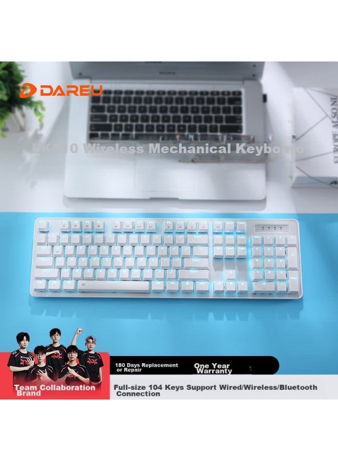 Daryo Dareu Ek810 Dual-mode Wireless Keyboard, Mechanical Keyboard, Laptop Gaming Keyboard, 2.4g Office Keyboard With Long Battery Life, 104 Keys, White With Red Switches - Image 1