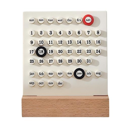 MEMORY FISH Wooden Desk Calendar Perpetual Calendar Retro Home Unique Gifts,Month Date Display, Desk Decorations for Office, Desk Accessories Aesthetic, Cute Desk Decor(Creamy white) - Image 1