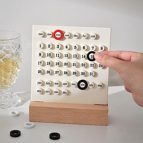 MEMORY FISH Wooden Desk Calendar Perpetual Calendar Retro Home Unique Gifts,Month Date Display, Desk Decorations for Office, Desk Accessories Aesthetic, Cute Desk Decor(Creamy white) - Image 3