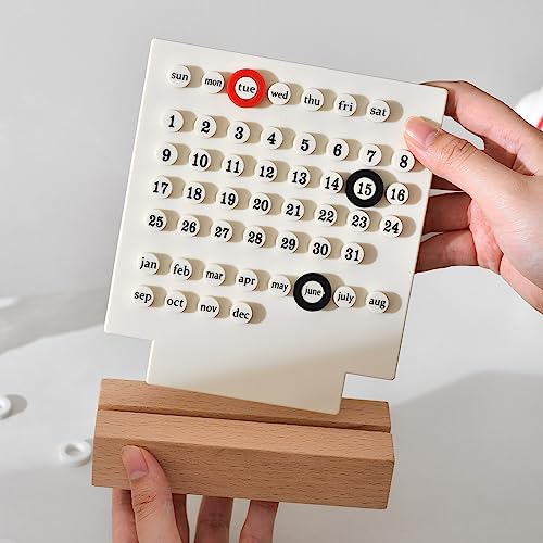 MEMORY FISH Wooden Desk Calendar Perpetual Calendar Retro Home Unique Gifts,Month Date Display, Desk Decorations for Office, Desk Accessories Aesthetic, Cute Desk Decor(Creamy white) - Image 4