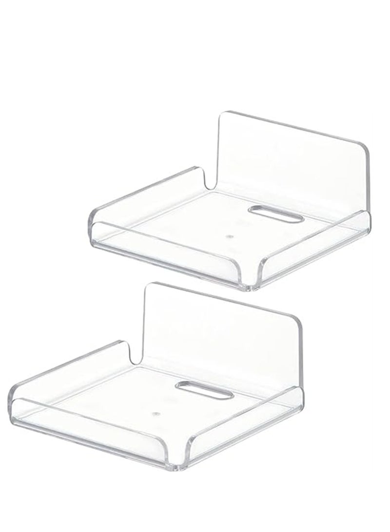 KASTWAVE رفوف حائط صغيرة عائمة من الأكريليك، رفوف عرض معلقة صغيرة مثبتة على الحائط، رف لاصق عالمي سهل التركيب بدون حفر، لكاميرات الأمن، وأجهزة مراقبة الأطفال، وسماعات ذكية، 2 قطع - Image 1