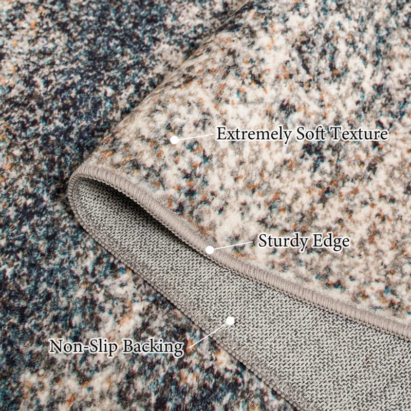 Art&Tuft Washable Rug  Anti-Slip Backing Abstract 3x5 Rug  Stain Resistant Rugs for Living Room  Foldable Machine Washable Area Rug (TPR19-Navy  3'x5') - Image 3