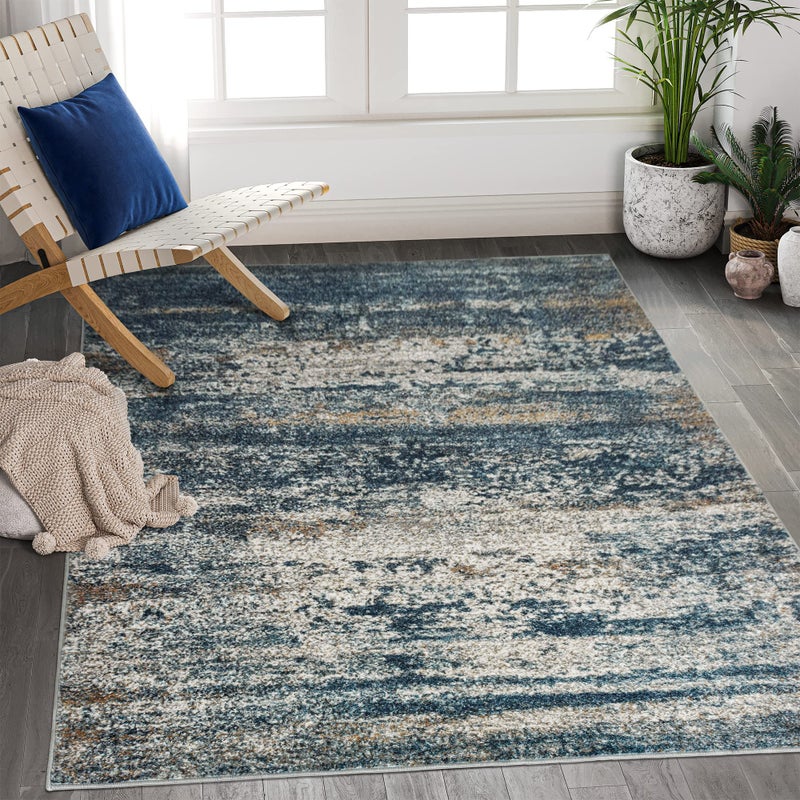 Art&Tuft Washable Rug  Anti-Slip Backing Abstract 3x5 Rug  Stain Resistant Rugs for Living Room  Foldable Machine Washable Area Rug (TPR19-Navy  3'x5') - Image 1