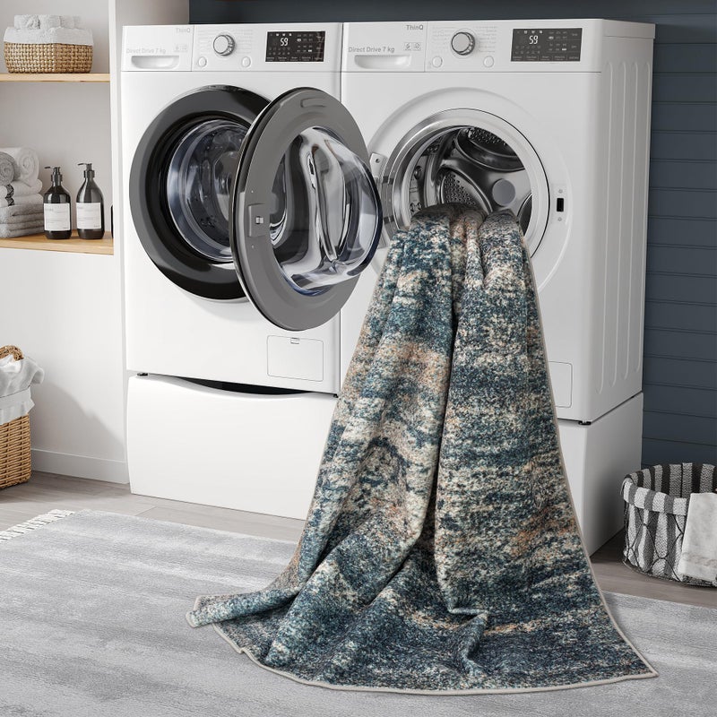 Art&Tuft Washable Rug  Anti-Slip Backing Abstract 3x5 Rug  Stain Resistant Rugs for Living Room  Foldable Machine Washable Area Rug (TPR19-Navy  3'x5') - Image 5