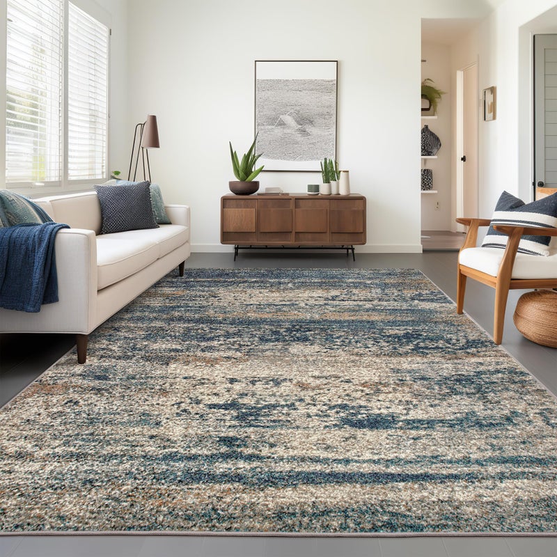 Art&Tuft Washable Rug  Anti-Slip Backing Abstract 3x5 Rug  Stain Resistant Rugs for Living Room  Foldable Machine Washable Area Rug (TPR19-Navy  3'x5') - Image 4