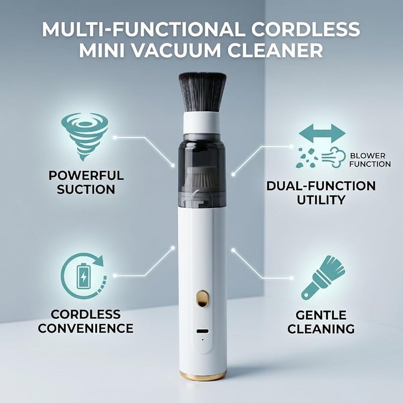 TOPINCN Mini Handheld Vacuum, Cordless Dual Use Soft Brush 42K RPM ABS body, 1500mAh lithium battery, blower for car interior desk coffee grinder, USB charging, 230g compact - Image 4