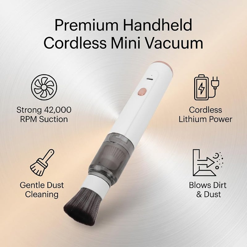 TOPINCN Mini Handheld Vacuum, Cordless Dual Use Soft Brush 42K RPM ABS body, 1500mAh lithium battery, blower for car interior desk coffee grinder, USB charging, 230g compact - Image 5