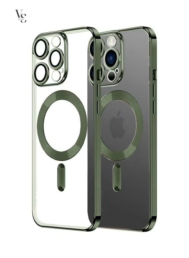 vesus MagSafe Case Magnetic Clear Soft TPU Plating Case Wireless Charging Compatible Shockproof Camera Lens Protection For Apple iPhone 14 Pro Max Olive Green  - Image 1