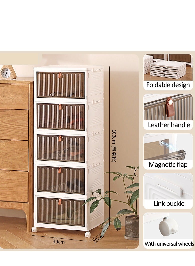 Sharpdo 5-Layer Transparent Shoe Box Storage Box Shoe Cabinet, Installation-Free Folding Design with Universal Wheel Storage Box 39*28*113.5CM - Image 1