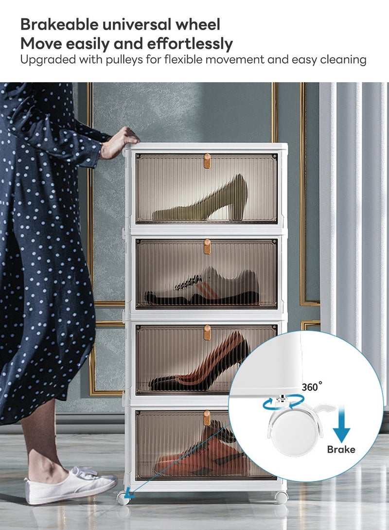Sharpdo 5-Layer Transparent Shoe Box Storage Box Shoe Cabinet, Installation-Free Folding Design with Universal Wheel Storage Box 39*28*113.5CM - Image 5