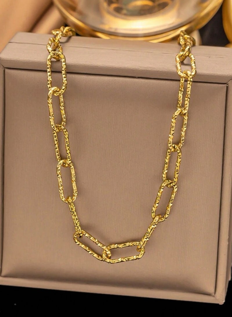 إيكوال سلسال نسائي بتصميم عصري وأنيق مصنوع من الاستانلس ستيل مطلي باللون الذهبي عيار 18 - Image 1