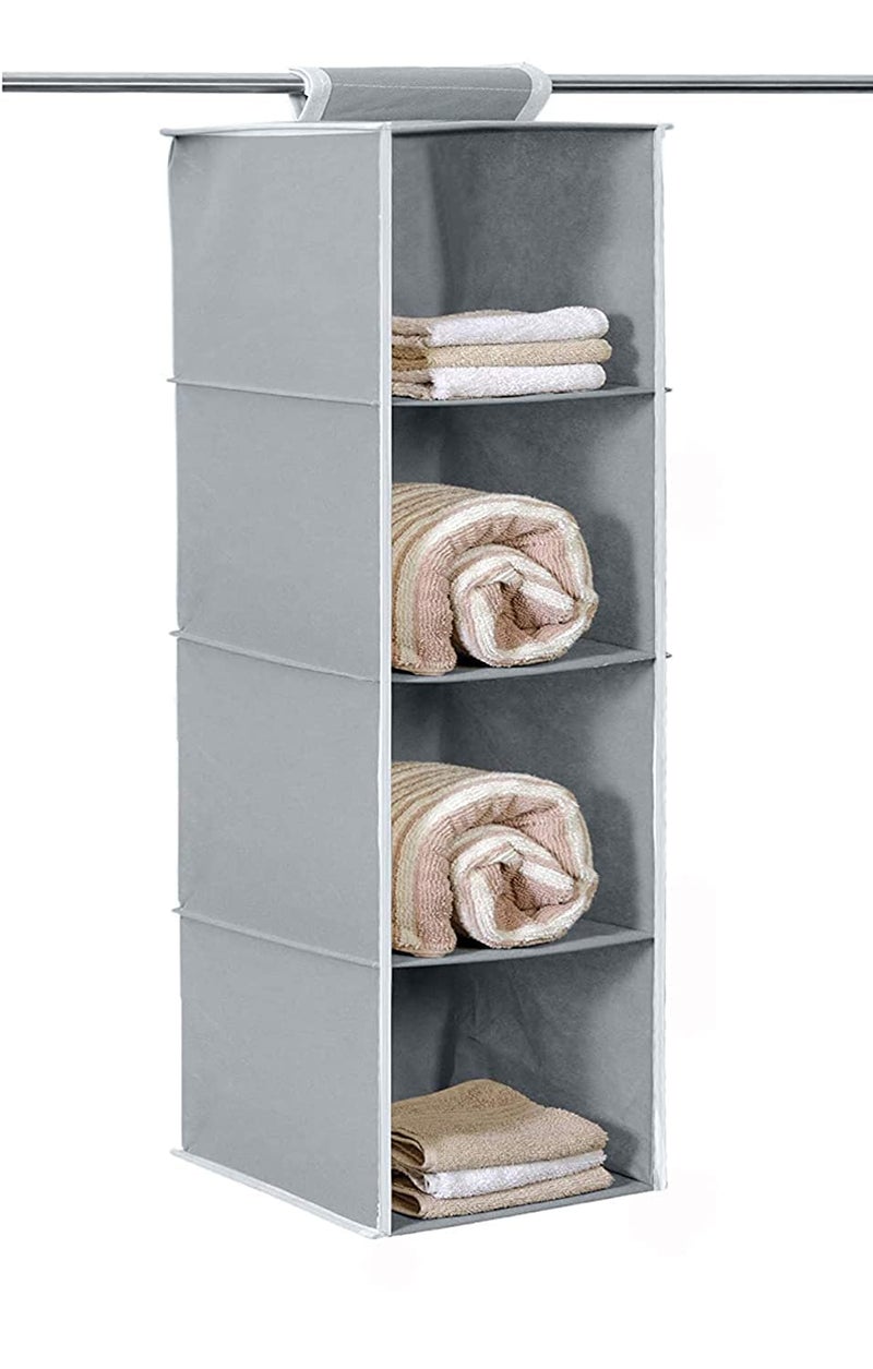 ACORMEK Non Woven Hanging 4 Shelves Foldable Wardrobe Closet Cloth Organizer Hanging Shelf Organizer Grey WoodEngineered WoodPack of 1 - Image 1