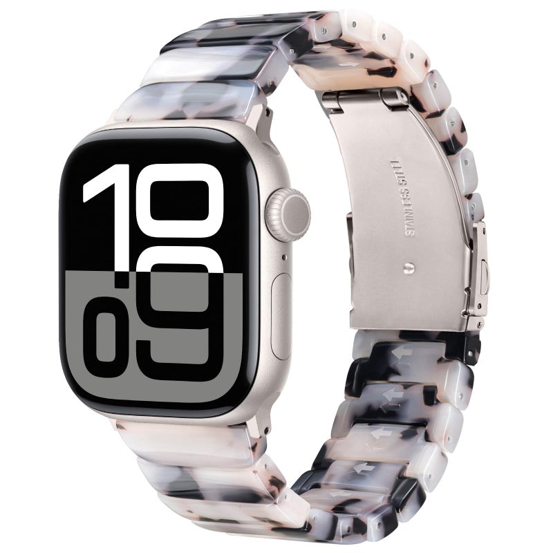 V-MORO Resin Band Compatible with Apple Watch Series 7/8/9/10 41mm/40mm/38mm/42mm Fashion Strap for iWatch Series 6/5/4/3/2/1/SE/SE2 Lightweight Bracelet Wristband Women Men(Classic Ivory Tortoise) - Image 1