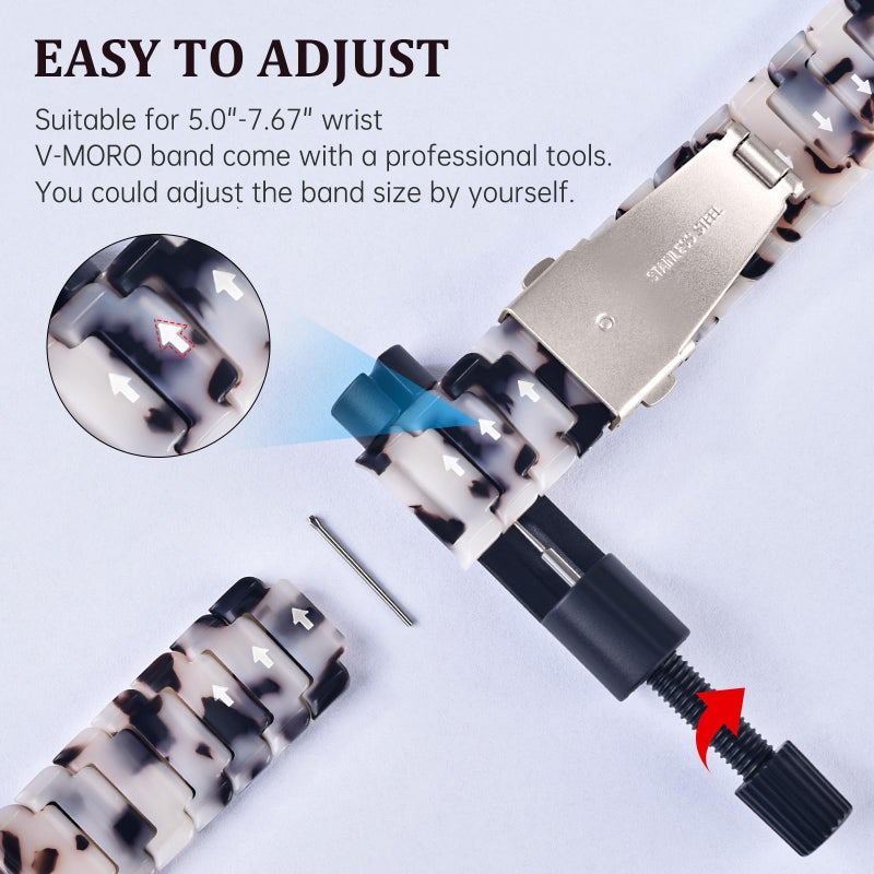 V-MORO Resin Band Compatible with Apple Watch Series 7/8/9/10 41mm/40mm/38mm/42mm Fashion Strap for iWatch Series 6/5/4/3/2/1/SE/SE2 Lightweight Bracelet Wristband Women Men(Classic Ivory Tortoise) - Image 5
