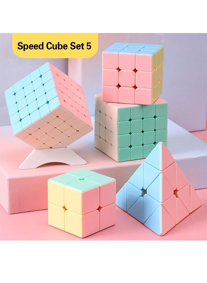 Speed Cube Set 5 Pack Rubik's Cube Game Twisted Puzzle Toy Adult Kids Gift –Smooth and Quick Puzzle Cube – Fun and Entertaining – Develops Motor Skills, Dexterity - Image 1