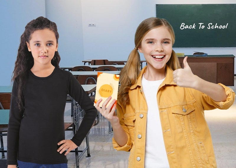 Brix Girls' Long Sleeve Tees - 100% Cotton Tagless 4 -Pack Crew Neck Super Soft Cotton T Shirts. (US, Age, 3 Years, 4 Years, Purple, Black, Red, Fuschia Pink) - Image 2