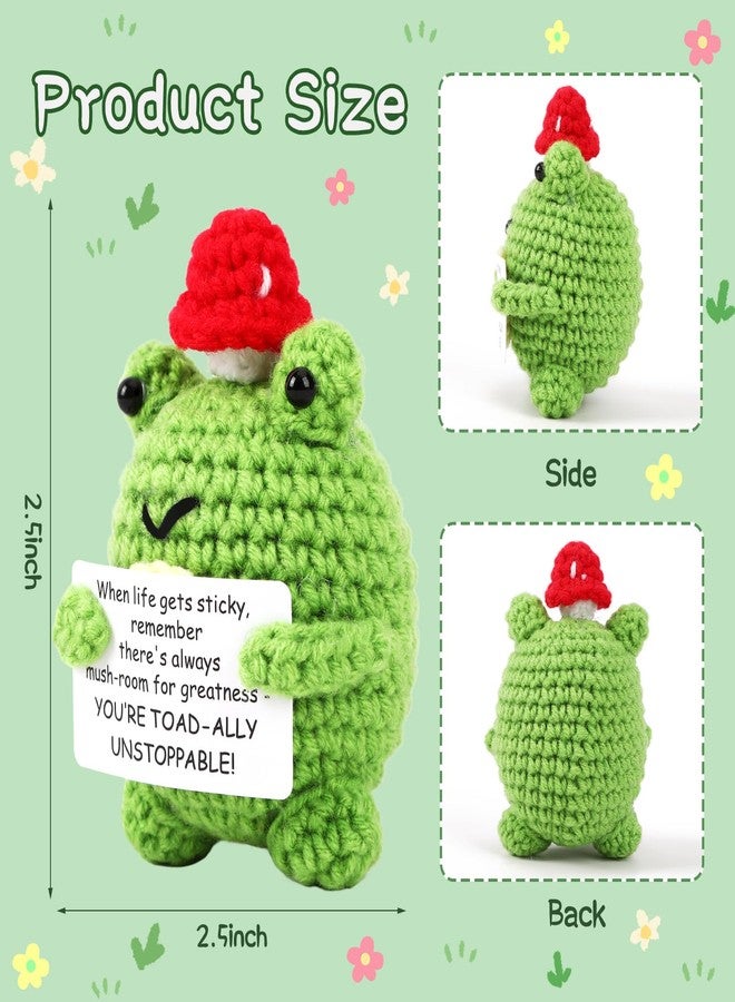 JULEASEL Mini Cute Positive Mushroom Frog- Handmade Crochet Emotional Support Doll with Encouraging Card, Uplifting Gift for Coworkers, Friends, Women & Men, Desk Decor - Image 2