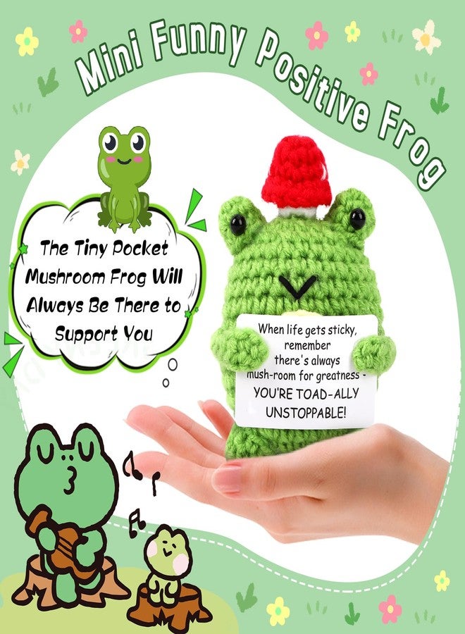 JULEASEL Mini Cute Positive Mushroom Frog- Handmade Crochet Emotional Support Doll with Encouraging Card, Uplifting Gift for Coworkers, Friends, Women & Men, Desk Decor - Image 3