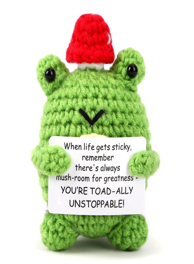JULEASEL Mini Cute Positive Mushroom Frog- Handmade Crochet Emotional Support Doll with Encouraging Card, Uplifting Gift for Coworkers, Friends, Women & Men, Desk Decor - Image 1