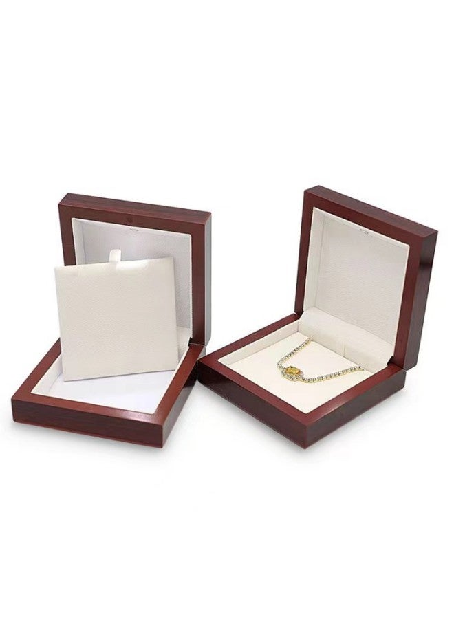 WAOKN Solid Wood Necklace Jewelry Storage Box with Fill Light, Retro Wooden Pendant Box, Elegant Necklace Storage Box, Engagement Anniversary Valentine's Day Gift (Red)  - Image 4