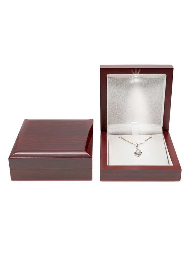 WAOKN Solid Wood Necklace Jewelry Storage Box with Fill Light, Retro Wooden Pendant Box, Elegant Necklace Storage Box, Engagement Anniversary Valentine's Day Gift (Red)  - Image 2