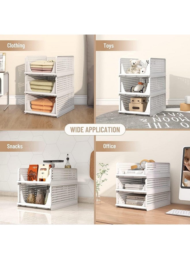 JEYANG Foldable Plastic Wardrobe Organizer - Stackable Storage Solution for Clothes, Ideal for Bathroom, Kitchen, and Bedroom Use (Pack of 5, White) - Image 2