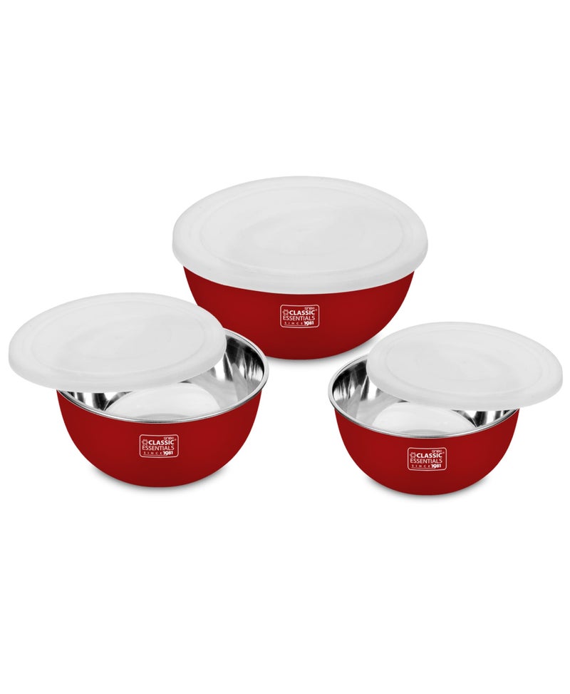 CLASSIC ESSENTIALS Stainless Steel Microwave Safe Mixing Bowls Set with Lid (Red) | Food Serving and Storage Containers | Scratch Resistant | Set of 3 (500 ml, 750 ml & 1250 ml) - Image 2