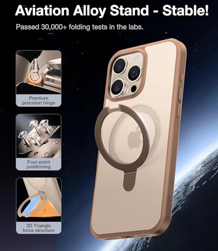AIBEX Back Cover for Apple iPhone 14 Pro Max with OStand Ring Kickstand| Mag-Saf Compatible Magnetic Metal Alloy Ring| Wireless Charging|Slim Thin Scratch Resistant Armor|Shockproof Protective - Brown - Image 3
