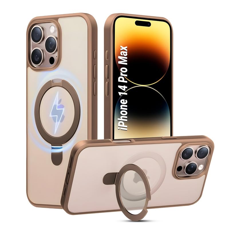 AIBEX Back Cover for Apple iPhone 14 Pro Max with OStand Ring Kickstand| Mag-Saf Compatible Magnetic Metal Alloy Ring| Wireless Charging|Slim Thin Scratch Resistant Armor|Shockproof Protective - Brown - Image 1