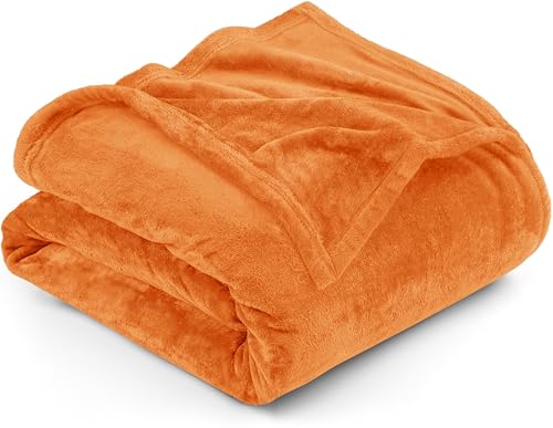 Utopia Bedding Fleece Blanket Queen Size Burnt Orange 300GSM Luxury Fuzzy Soft AntiStatic Microfiber Bed Blanket 90x90 Inch