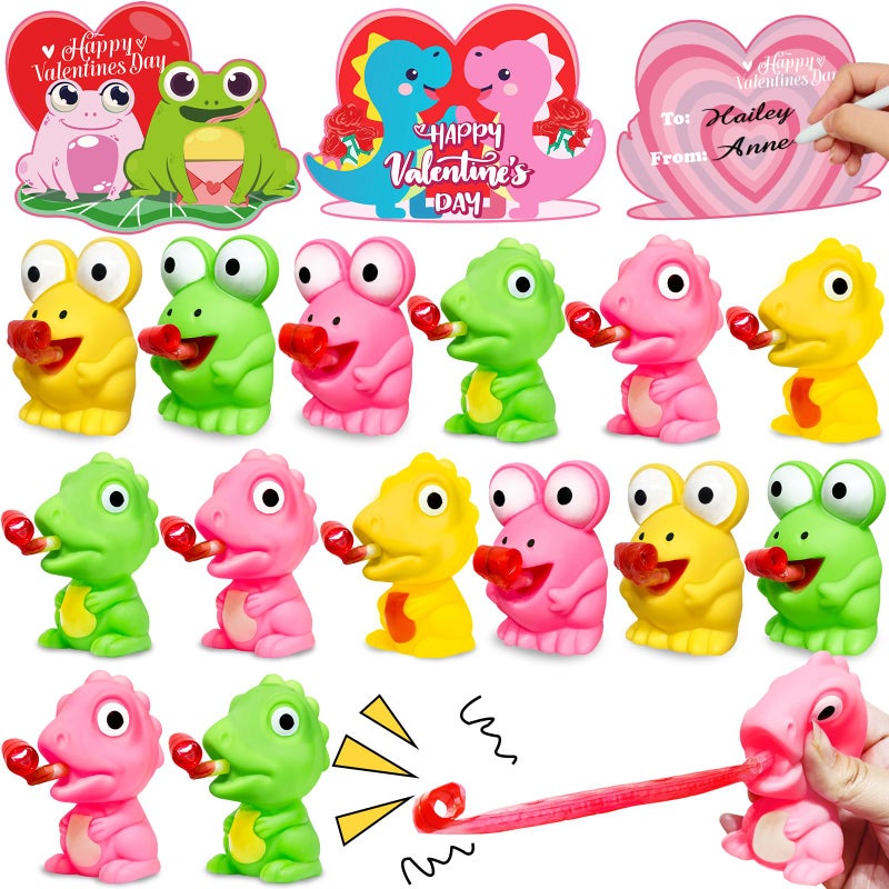 AMENON Valentines Day Gifts for Kids Teens 24 Pack Valentines Cards with Squeeze Animals Frog Dinisaur Toys Tongue Sticking OutSensory Fidget Toys for Boys Girls Classroom Exchange Prizes School Party Favor - Image 3