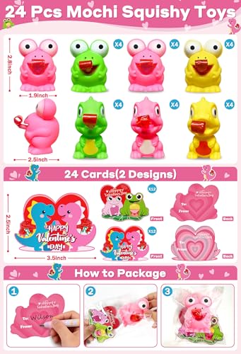 AMENON Valentines Day Gifts for Kids Teens 24 Pack Valentines Cards with Squeeze Animals Frog Dinisaur Toys Tongue Sticking OutSensory Fidget Toys for Boys Girls Classroom Exchange Prizes School Party Favor - Image 5