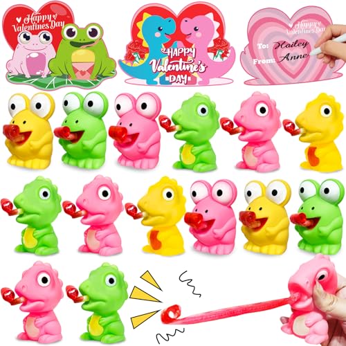 AMENON Valentines Day Gifts for Kids Teens 24 Pack Valentines Cards with Squeeze Animals Frog Dinisaur Toys Tongue Sticking OutSensory Fidget Toys for Boys Girls Classroom Exchange Prizes School Party Favor - Image 1