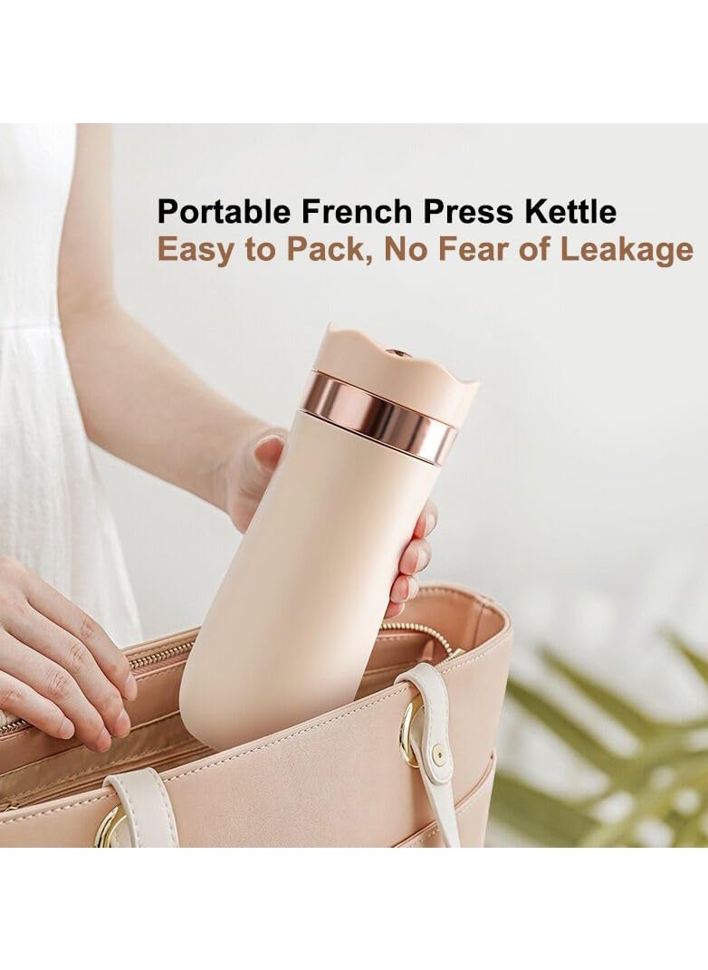 KASTWAVE - Portable French Press Travel Coffee Maker, Double Walled Stainless Steel Vacuum Insulated Coffee Maker and Tea Maker, 12 Ounce, Mini Vacuum Mug Filter Coffee Cup for Travel (Lvory) - Image 1