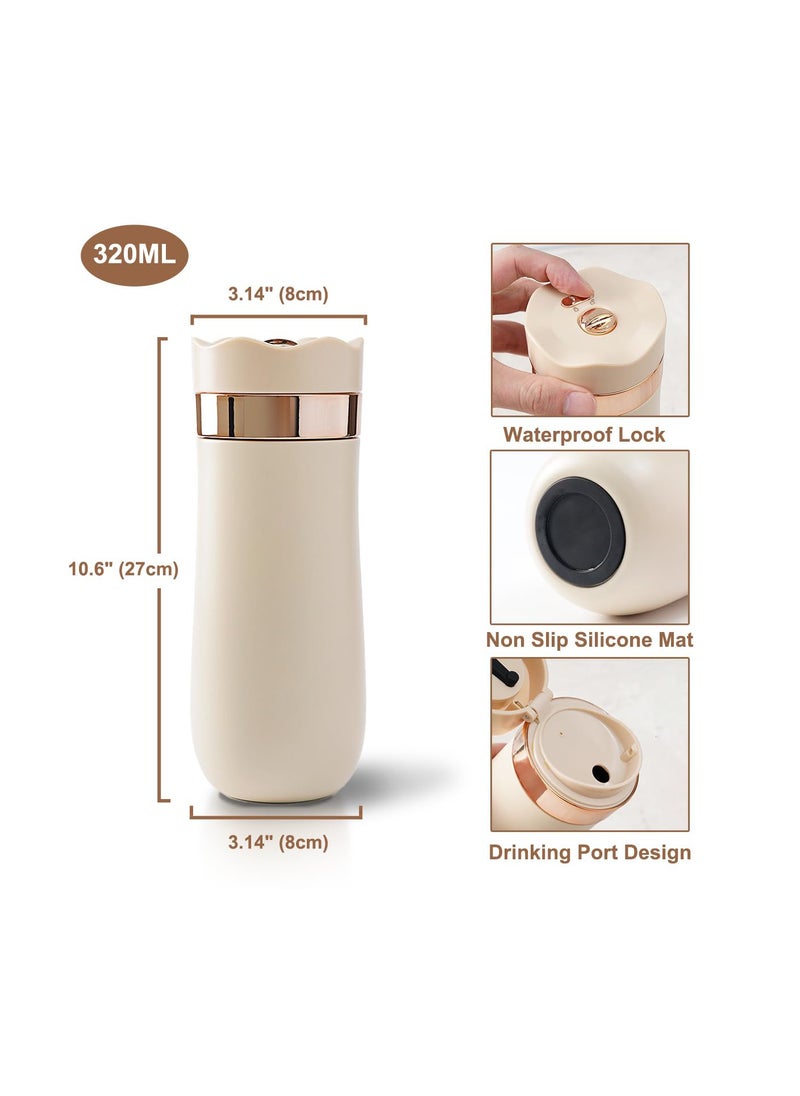 KASTWAVE - Portable French Press Travel Coffee Maker, Double Walled Stainless Steel Vacuum Insulated Coffee Maker and Tea Maker, 12 Ounce, Mini Vacuum Mug Filter Coffee Cup for Travel (Lvory) - Image 1